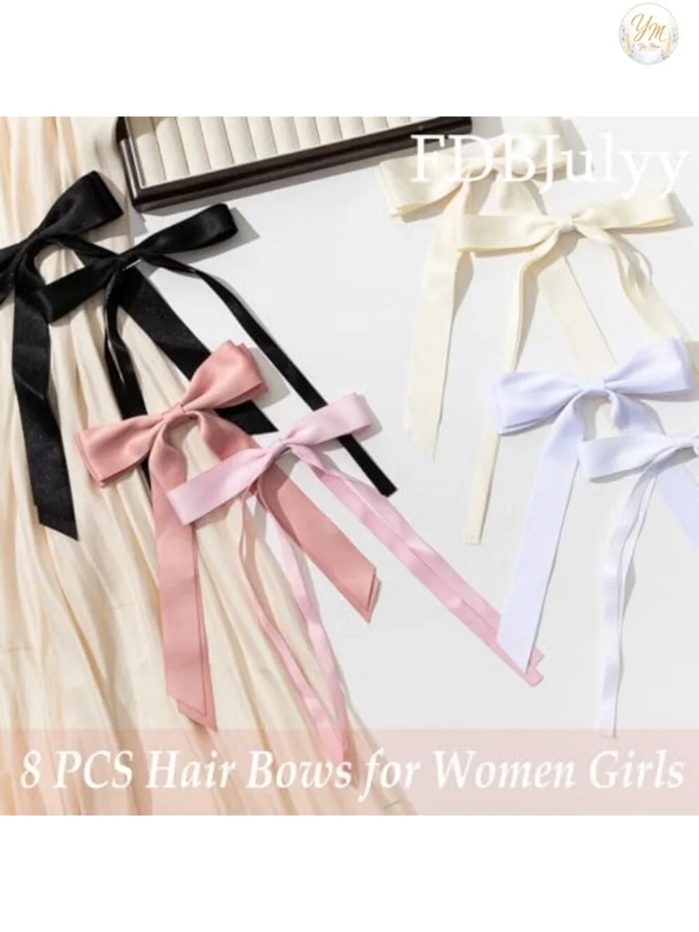8pc Bow Hair Clips Set - Nonslip Claw Clips for Thick & Thin Hair - Plastic